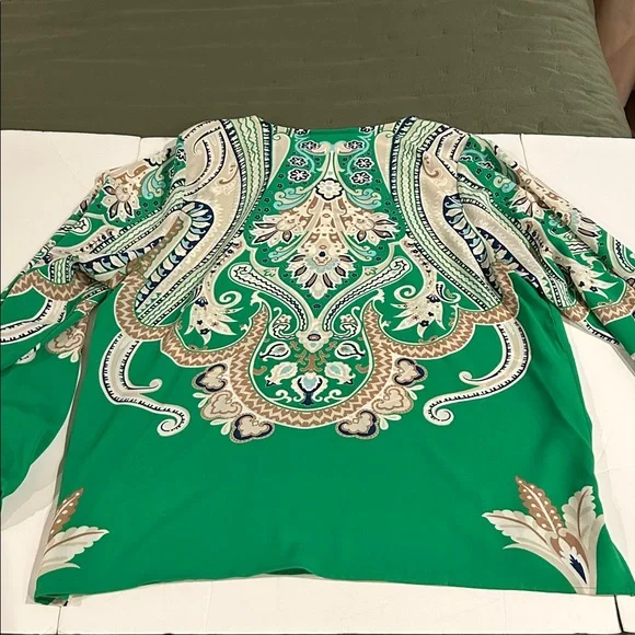 Belle Kim Gravel L/S Woven blouse XL green pattern Like new - Picture 4 of 4